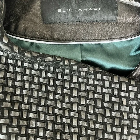 Elie Tahari Weave Pattern Leather Jacked
